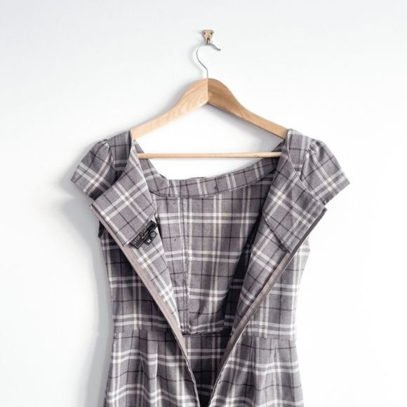 Stop Staring by Alfred Estrada Womens Midi Dress Bow Tie Plaid Gray Medium - Picture 7 of 12